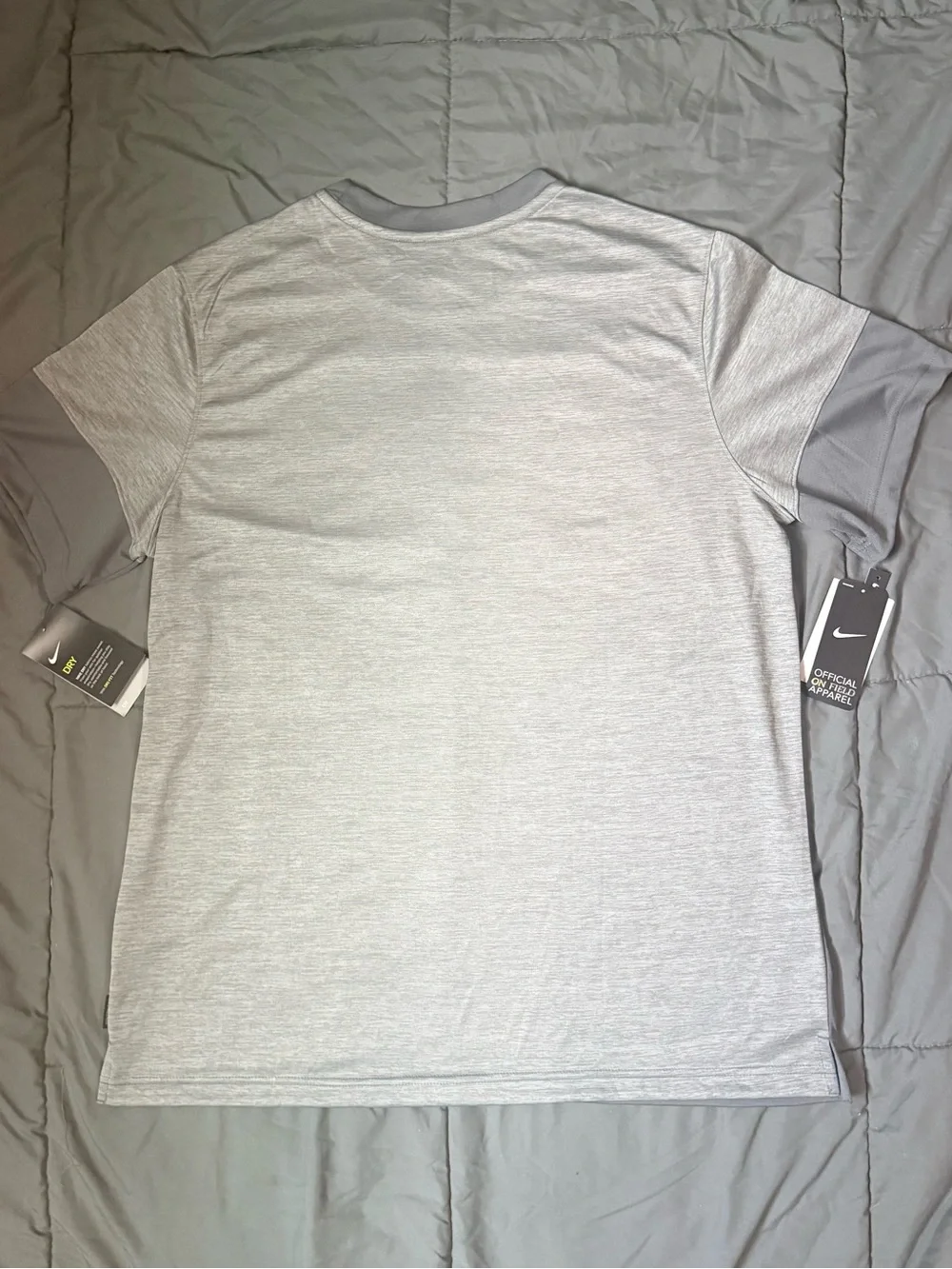 Nike Men’s Gray Short-Sleeve Dri-FIT Shirt with Blue Logo